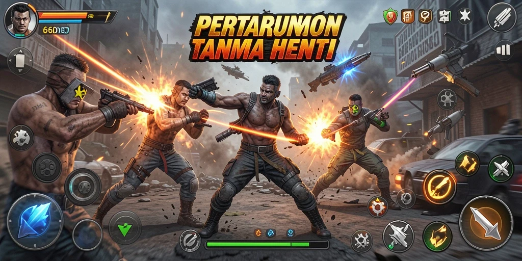 Tampilan gameplay seru di 66D dengan aksi pertarungan yang intens.