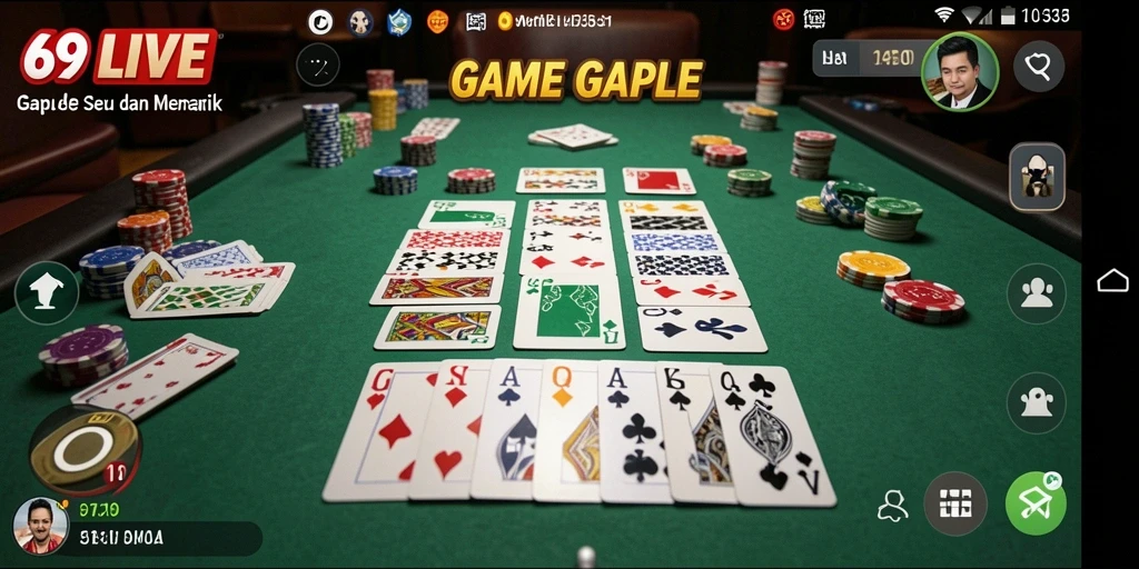 Screenshot gameplay 69LIVE menunjukkan suasana seru bermain Gaple.