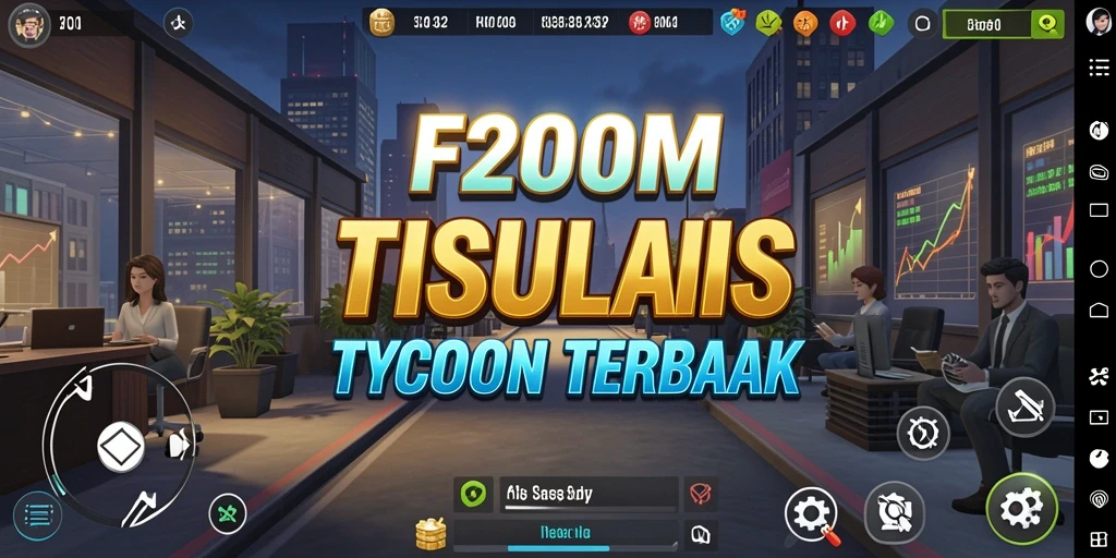 Screenshot menampilkan gameplay menarik F200M dalam membangun bisnis Tycoon.