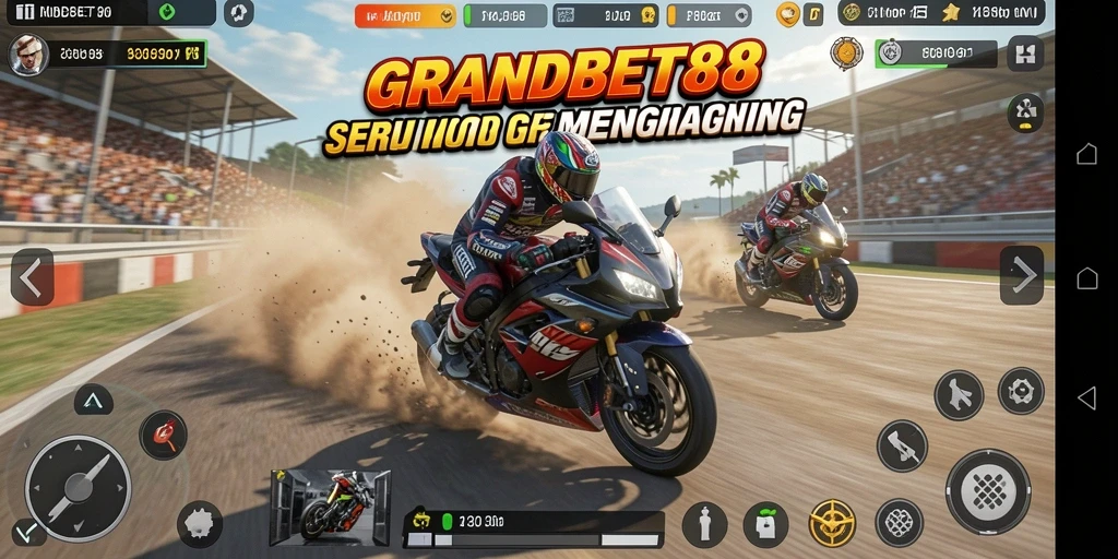 Tampilan screenshot GRANDBET88 saat balapan motor yang intens.