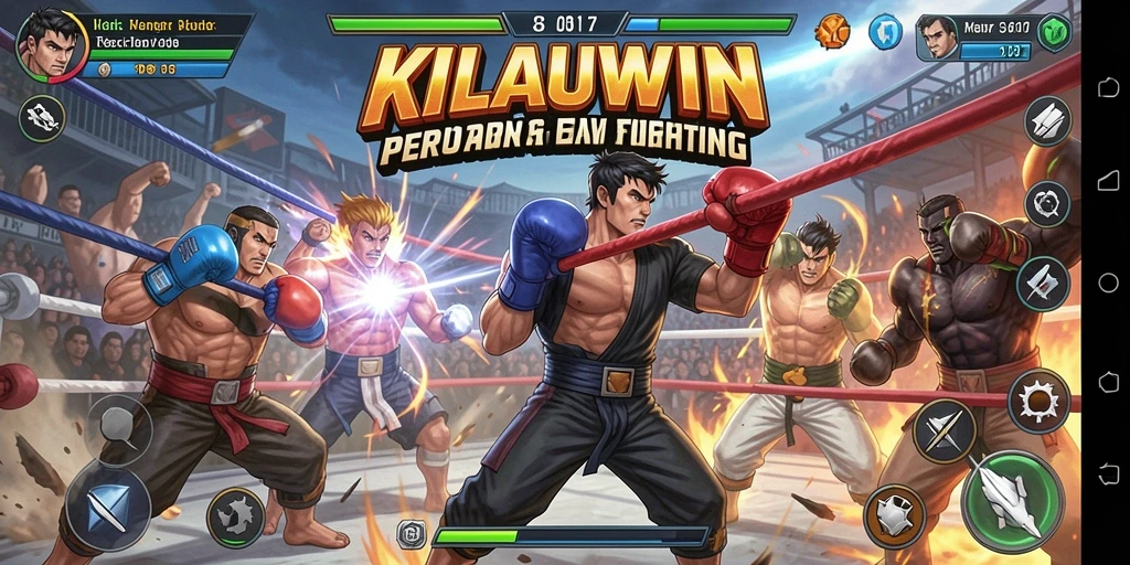Tampilan gameplay KILAUWIN dengan pertarungan spektakuler dan karakter unik.
