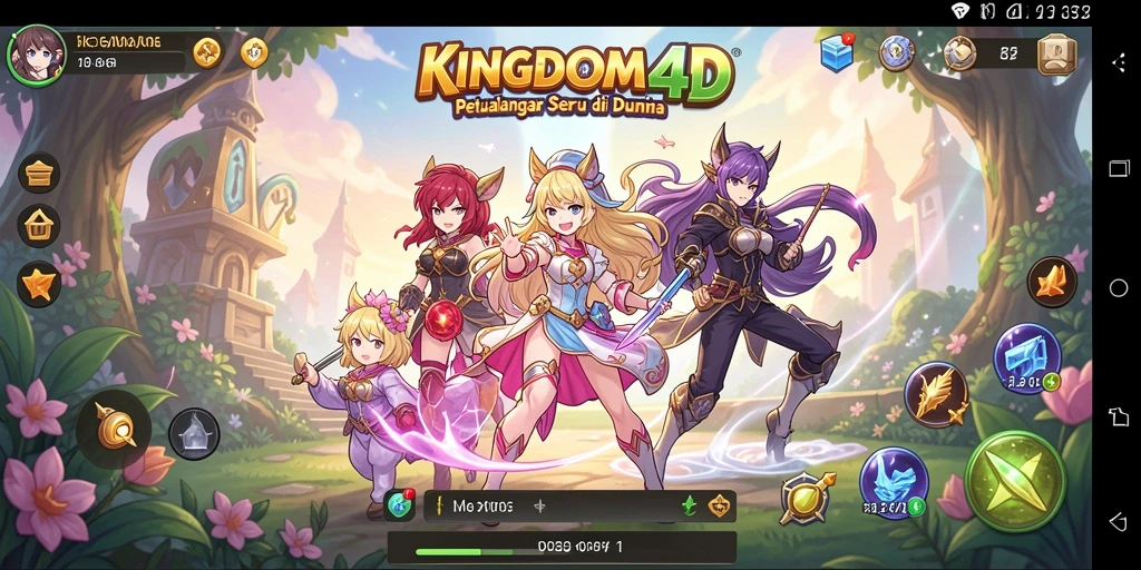 Screenshot gameplay KINGDOM4D yang menunjukkan pertarungan karakter anime.