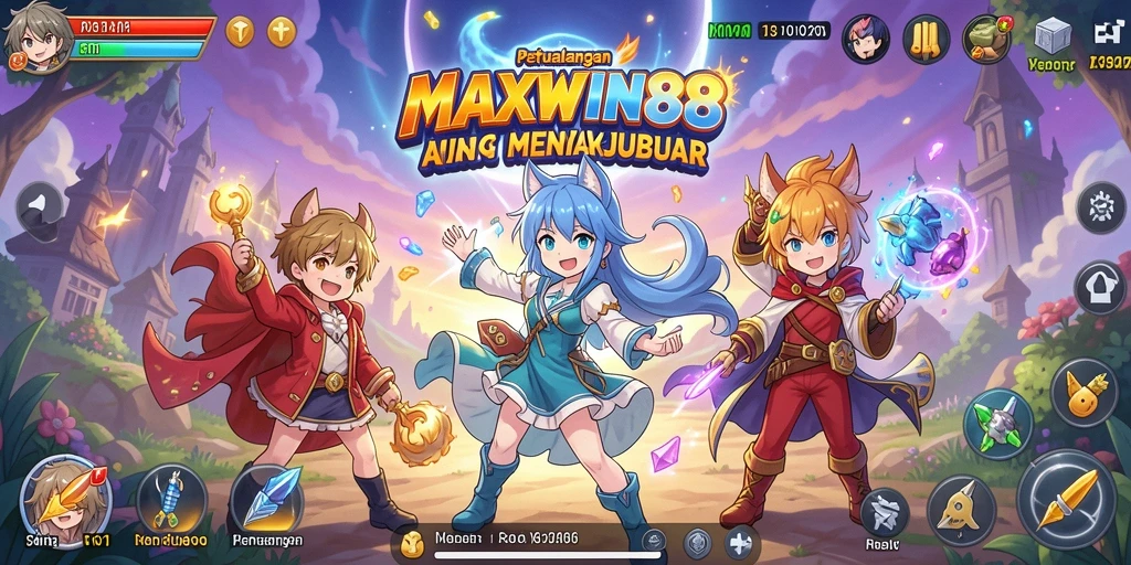 Tangkapan layar gameplay MAXWIN88 yang penuh aksi dan karakter anime.