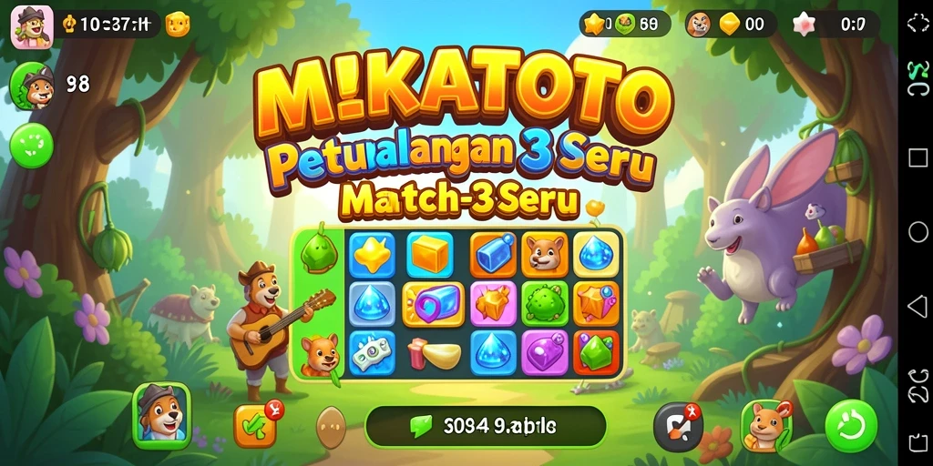 Tampilan gameplay MIKATOTO dengan karakter warna-warni yang menarik.
