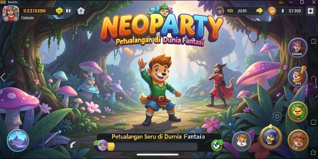 Gameplay seru di dunia fantasi NEOPARTY dengan pertarungan yang menegangkan.