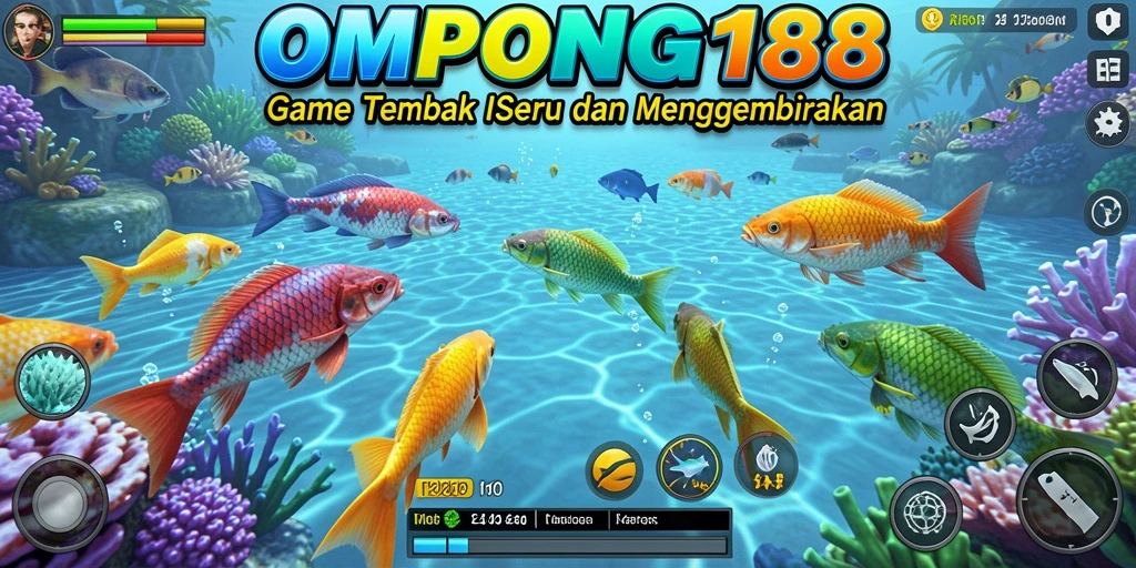 Tampilkan screenshot gameplay seru OMPONG188 saat berburu ikan.