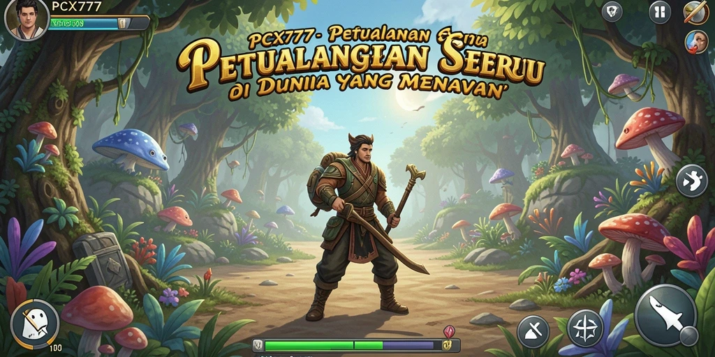 Screenshot utama menunjukkan gameplay seru di dunia petualangan PCX777.