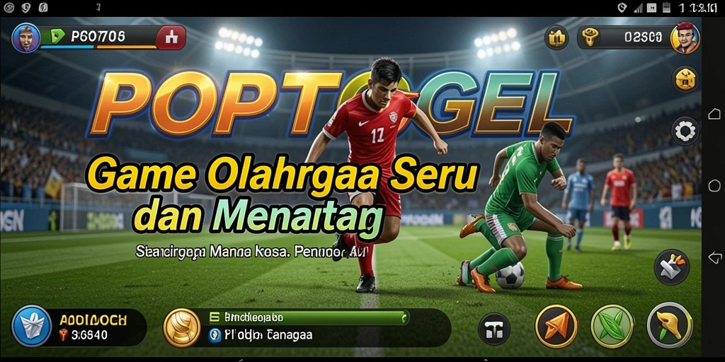 Tampilan screenshot utama menunjukkan aksi seru dalam game olahraga.