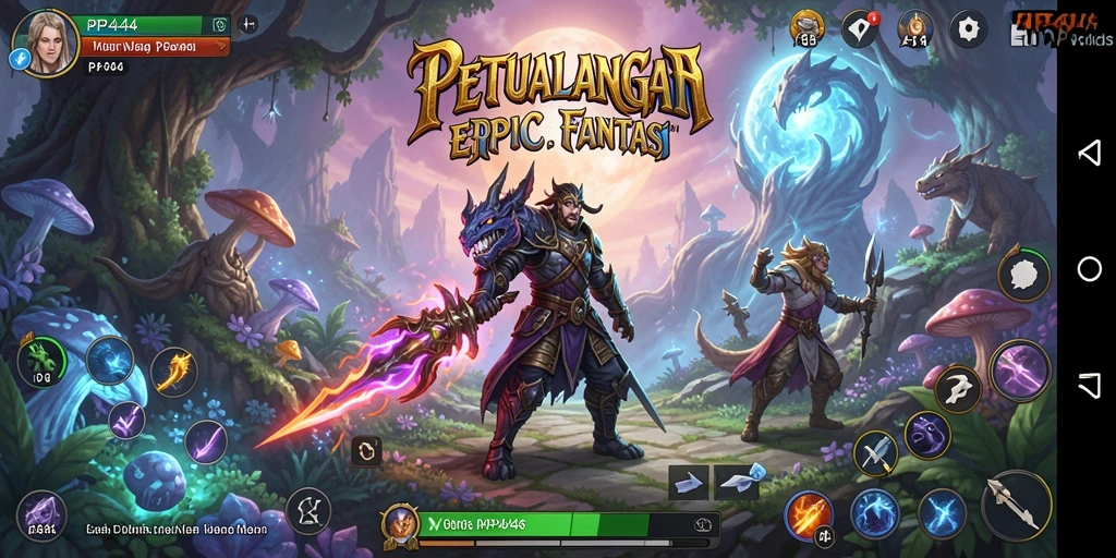 Screenshot utama PP444 menampilkan pertempuran seru di dunia RPG.