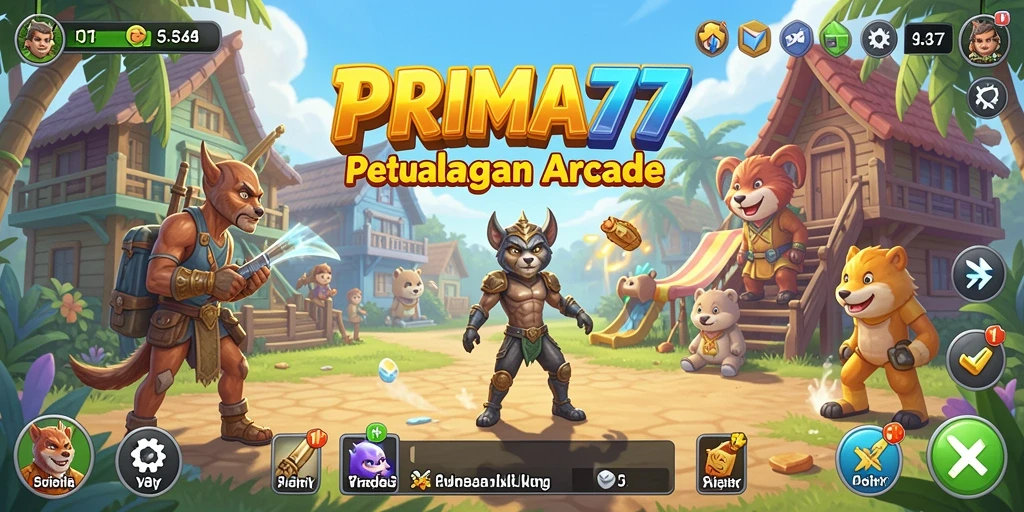 Tangkapan layar utama PRIMA77 menampilkan gameplay penuh aksi dan keseruan.